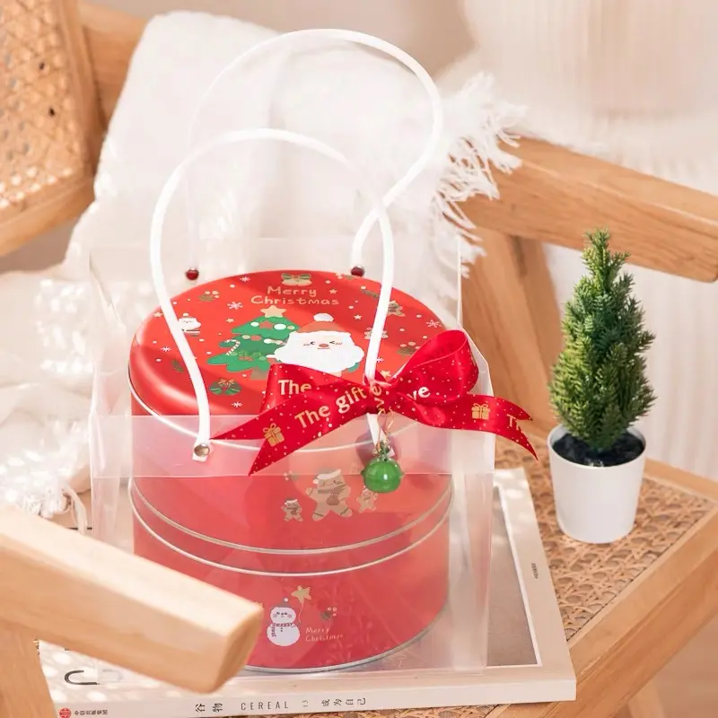 Высококачественная металлическая Рождественская круглая жестяная коробка для печенья сладких конфет