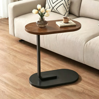 Table basse noire moderne en forme de C, table d'appoint ovale petite, table de chevet pour canapé