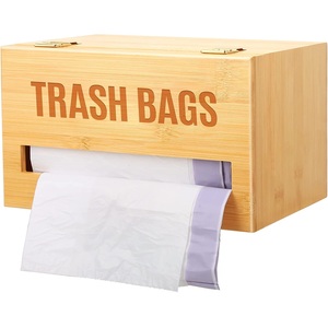 Wooden bamboo plastic garbage bag storage organizer extra large trash bag dispenser roll holder