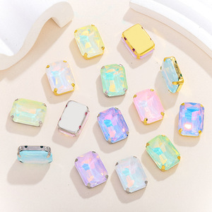 Rectangular Glass Rhinestone Studs With Gold Plated Edges For DIY Jewelry And Clothing Accessories - Product Image 2