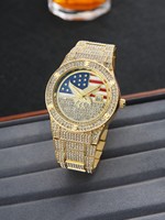 Montre RICECGO pour homme, montre décontractée de luxe, étanche, cadran en cristal saphir, cadran drapeau aigle, montre à quartz glacée