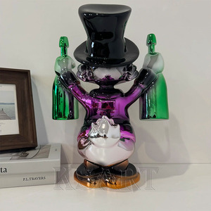 Decoración de escultura de botella de vino de hombre rico grande de pato <span class=keywords><strong>Donald</strong></span> electrochapado-diseño creativo compuesto de fibra de vidrio - Product Image 5