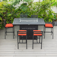 Gartenmöbel Aluminium Esstisch und Bank Set mit Feuerstelle Tisch 6-Sitzer Outdoor Dining Set Moderner Tisch und Stühle