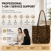 Sac fourre-tout de luxe en velours côtelé imprimé léopard, sac fourre-tout élégant personnalisé, sac en velours côtelé tendance, sac de voyage et de shopping, vente en gros