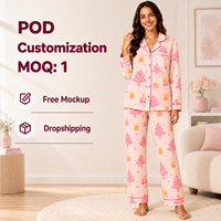 Pyjama de Noël personnalisé rose blush à col rabattu, ensemble assorti pour la famille, tricoté, en polyester, pour dormir, POD MOQ 1PC