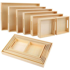 Bandeja para servir, juego de 7 piezas, bandeja de anidación de madera, bandeja de almacenamiento rectangular con asa, adecuada para aperitivos de cena de fiesta en la cocina - Product Image 1