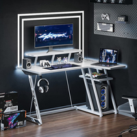 Bureau PC Gamer Moderne avec Panneau Latéral en Bois, Boîtier Gaming RGB à Refroidissement Liquide, Combo Bureau et Gaming Deux-en-Un, Conception Multifonctionnelle
