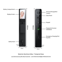 Serrure intelligente 3D Bluelock avec reconnaissance d'empreintes digitales, application Tuya, interphone vidéo, port de charge d'urgence, bois, acier inoxydable, Cloud