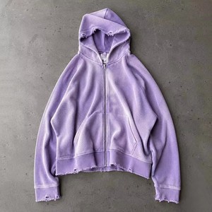 เสื้อฮู้ดซิปผู้ชายแบบวอฟเฟิลถัก ทรงครอป ขอบดิบ แขนยาว สไตล์ลำลอง - Product Image 2