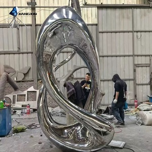 Escultura Irregular personalizada-Escultura <span class=keywords><strong>de</strong></span> piscina <span class=keywords><strong>de</strong></span> acero inoxidable con espejo con anillos entrelazados (característica <span class=keywords><strong>de</strong></span> agua urbana moderna) - Product Image 5