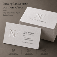 Cartes de visite personnalisées en papier Euler 550 g/m², impression typographique, cartes épaisses de luxe avec logo en relief