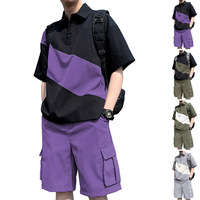 Ensemble décontracté d'été pour hommes, coupe ample, respirant, tricoté, color block, polo et short cargo 5 points – Vente en gros personnalisée