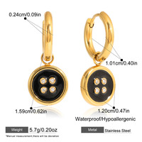 Parure de bijoux Novirassine en acier inoxydable plaqué or 18 carats, motif bouton noir, avec collier, boucles d'oreilles, bague et bracelet en zircon pour femme
