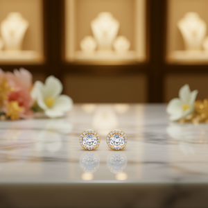 Orecchini a perno placcati oro con diamante rotondo incastonato a castone, per donna, gioielli classici alla moda, idea regalo - Product Image 2