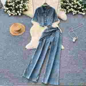 Ensembles décontractés d'été pour femmes : Crop top et ensemble en jean taille haute – Vente en gros - Product Image 1