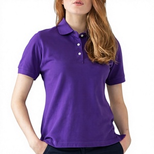 Women's <b>Purple</b> Polo Shirt Short Sleeve 100% Polyester Pique <b>Fabric</b> Casual Style Regular Length Solid Color - Product Image 2