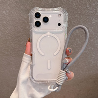 Coque de téléphone de luxe couleur bonbon avec chargement sans fil, transparente 3-en-1, avec dragonne pour iPhone 15 16 17 Pro Max