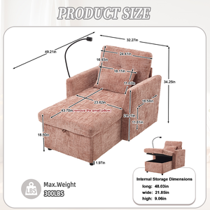 Sofá Reclinable Multifuncional para Personas con Poco Espacio, Respaldo con Almacenamiento, Soporte para Teléfono Celular, Silla Individual de Chenilla para el Hogar, Moderna, para Apartamento - Product Image 2