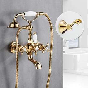 FEIDU lujo francés doble manija teléfono bañera grifo conjunto latón Material lluvia ducha caliente frío piso soporte para hoteles - Product Image 3