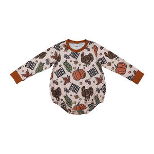 Alta calidad Acción de Gracias pavo calabaza naranja manga larga Niño mameluco para ropa de bebé mameluco recién llegado gran oferta de alta calidad - Product Image 5
