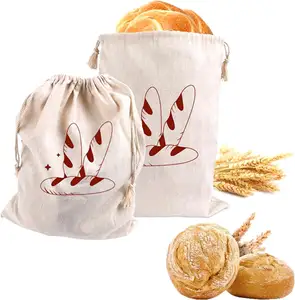 Çevre dostu el yapımı ekmek depolama baget Baker hediye 100% organik pamuk kullanımlık uzun İpli çanta
