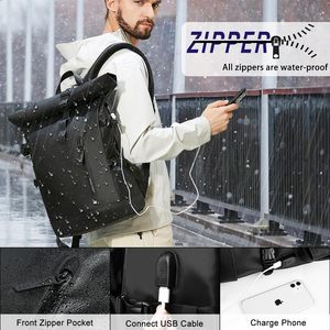 Muestra gratis de lujo TPU cuero impermeable viaje Tuck Pack Rolltop ordenador portátil mochilas escolares Roll-top mochila antirrobo - Product Image 6