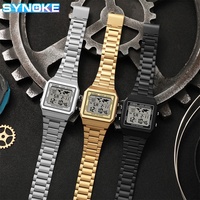 Montre électronique sportive multifonctionnelle SYNOKE classique rétro numérique carrée en acier inoxydable étanche 5 bars avec mouvement Hangzhou
