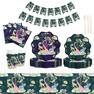 Platos, Servilletas y Vasos de Papel con Temática de Dinosaurios DAMAI para Fiestas Infantiles, Juego de Vajilla Desechable para Decoración - Product Image 1