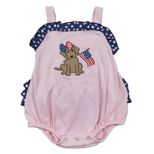 Ropa Infantil al por Mayor para el 4 de Julio, Conjuntos de Pantalones Cortos con Bordado de Cachorro y Bandera Americana, Ropa Casual de Verano para el Día Patriótico - Product Image 3