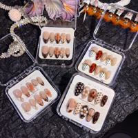 Faux ongles à presser en PMMA faits main, doublement embossés, courbe amande moyenne, style français, couvrance totale, réutilisables, 10 pièces