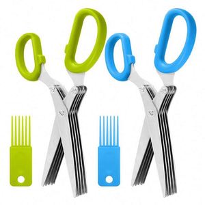 Wholesale <b>Kitchen</b> Green Onion Vegetable Scissors Shredded <b>Paper</b> Shear Stainless Steel Five Layer Vanilla Herb Scissors - Product Image 1