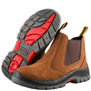 Nubuck Leather PU &amp; Rubber Outsole No <strong>Lace</strong> Work Boots Waterproof slip Resistant Men Steel Toe Safety <strong>Shoes</strong> Worker - Product Image 1