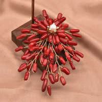 Broche de luxe de style baroque avec strass, perles rondes en corail vintage pour femmes, accessoires vestimentaires, bijoux de mode