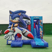 Castillo Inflable Sonic Económico para Adultos y Niños, Mini Combo Jumper con Aro de Baloncesto, Certificado CE, 13x13 Pies, Capacidad para 10 Personas