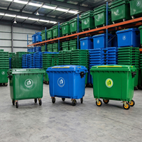 Poubelle extérieure en plastique 660L HDPE avec couvercle, quatre roues, couleur personnalisée, pour usage hôtelier