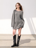 Robe pull en cachemire pur à 100 % pour femme, coupe oversize, manches longues, style A-line, mini-robe en maille, ODM, motif papillon, chaude et douce pour l'hiver, taille standard