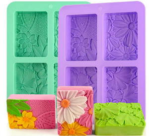 Moldes de Silicona para Jabón, Moldes de Silicona Rectangulares con Patrón de Flores en <span class=keywords><strong>3D</strong></span> para Jabón Hecho a Mano, Bombas de Baño, Velas, Chocolate - Product Image 1