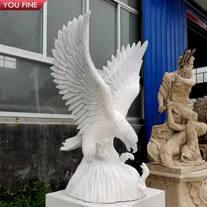 Garten im Freien Große Naturstein hand geschnitzte Tier weiße Marmor Adler Statue Skulptur