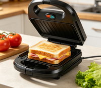Machine à sandwichs et gaufres électrique 3-en-1 1400W, 4 tranches, plaques fixes antiadhésives, indicateur lumineux, cuisson double zone, fonction maintien au chaud