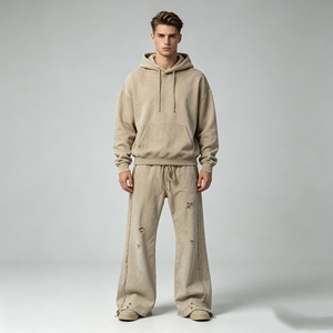 Men's sets Hooded Sweatshirt Set Printed French Terry Street Style Autumn Wear Black with <b>White</b> Pattern hoodie <b>joggers</b> wide leg - Product Image 4