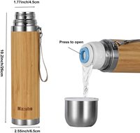 Botol Vakum Bambu Alami, Botol Air Bambu Kayu Stainless Steel Promosi, Tumbler Kopi Teh 100% Bambu