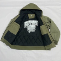 Veste de travail personnalisée en toile de coton 100% avec doublure, coupe ample, fermeture éclair, effet délavé, style ouvrier, à capuche