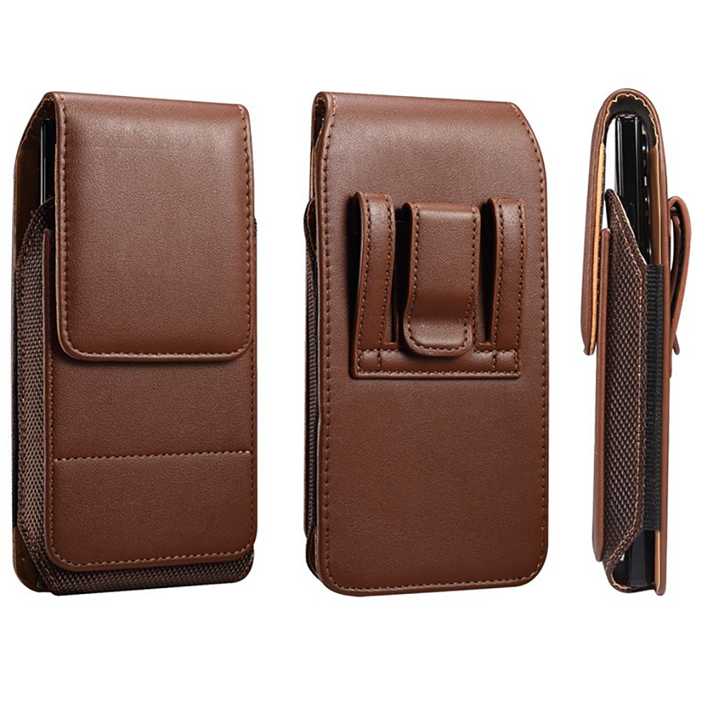 6.1 to 7.2'' Universal Outdoor Sports Leather Mobile Phone Waist Bag with Plastic Belt Clip Hook