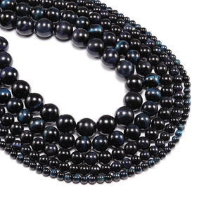 Perles rondes en œil de tigre bleu noir naturel pour la fabrication de bijoux, vente en gros, perles dispersées ST0241 - Product Image 1