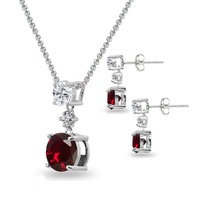 JM Sterling 925 Silber Granat Rot Rubin Birth stone Schmuck Ohr stecker und 16 ''18'' Anhänger Halskette Schmuck Set für Frauen