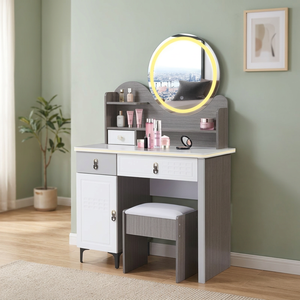 Table de maquillage moderne avec miroir éclairé et tiroirs de rangement pour meubles de chambre - Product Image 4