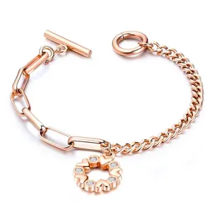 316L Custom Bangle Woman Cross Chain Charm Jewelry Stainless Steel Bracelet