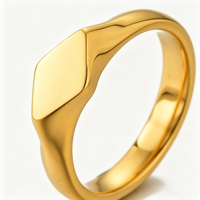 PVD 18K Vergoldeter Edelstahl Siegelring Minimalistischer Blanko Flacher Diamantförmiger Ring Anpassbarer Gravierbarer Fingerring