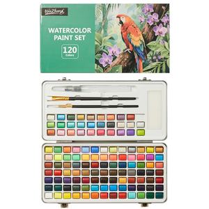 Ensemble de peinture <span class=keywords><strong>à</strong></span> l'<span class=keywords><strong>aquarelle</strong></span> solide écologique non toxique de 120 couleurs, pinceaux, étui en tôle portable, fournitures artistiques pour artistes débutants - Product Image 5