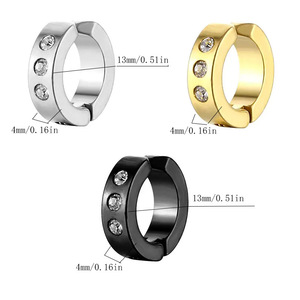 Clip-on <b>Earrings</b> <b>For</b> Women <b>Men</b> <b>Stud</b> <b>Earrings</b> Gold Black Steel Round Bezel Setting Fashion Jewelry Non-Pierced <b>Earring</b> - Product Image 2